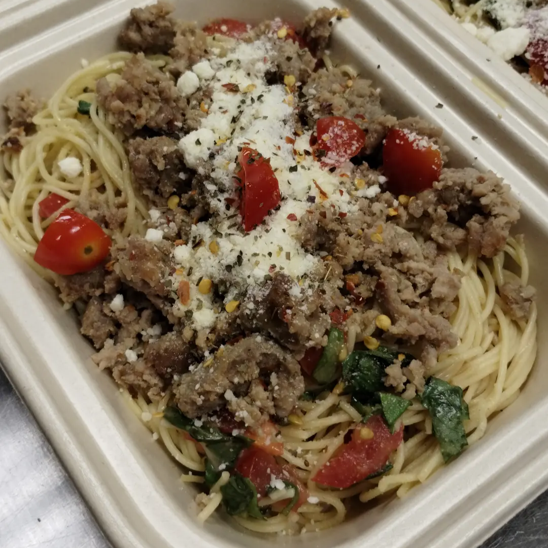 Fresh Tomato Basil Protein Pasta with Spicy Italian Sausage